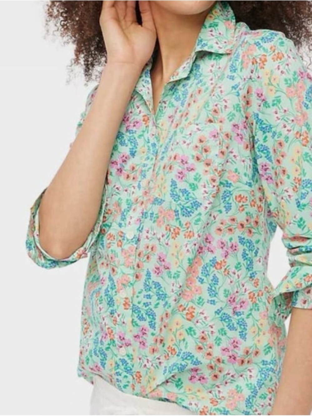 J.Crew Mint Floral Button-Front Blouse